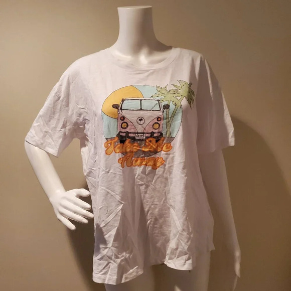 NWT Wildfox Take Me Away VW Van Beach Graphic T-Shirt White L - Picture 1 of 5